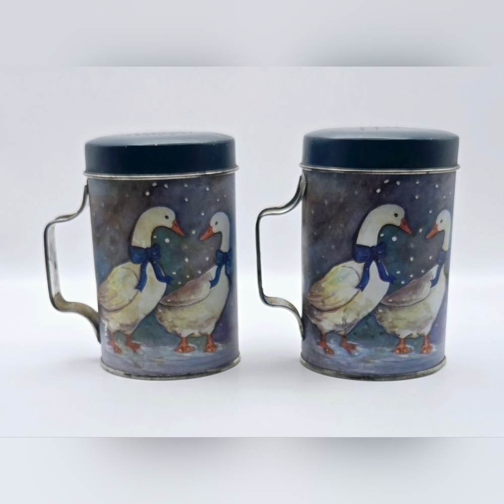 JSNY Vintage Goose Tin Canisters Country Cottage Kitchen Decor Pair